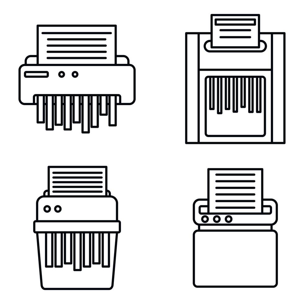 shredder machine iconen set, Kaderstijl vector