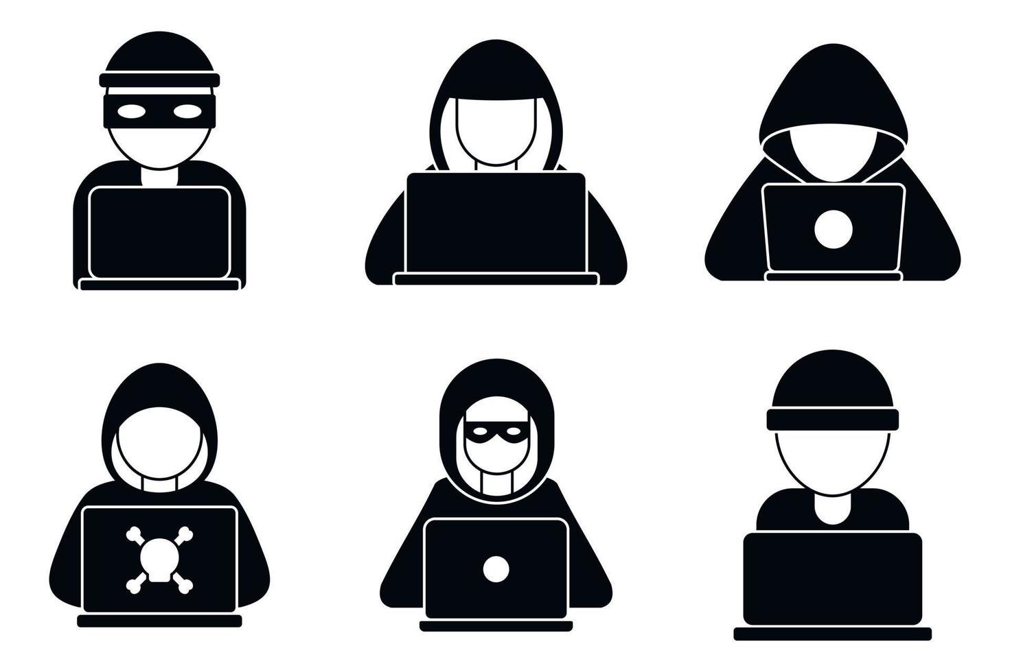 hacker man iconen set, eenvoudige stijl vector