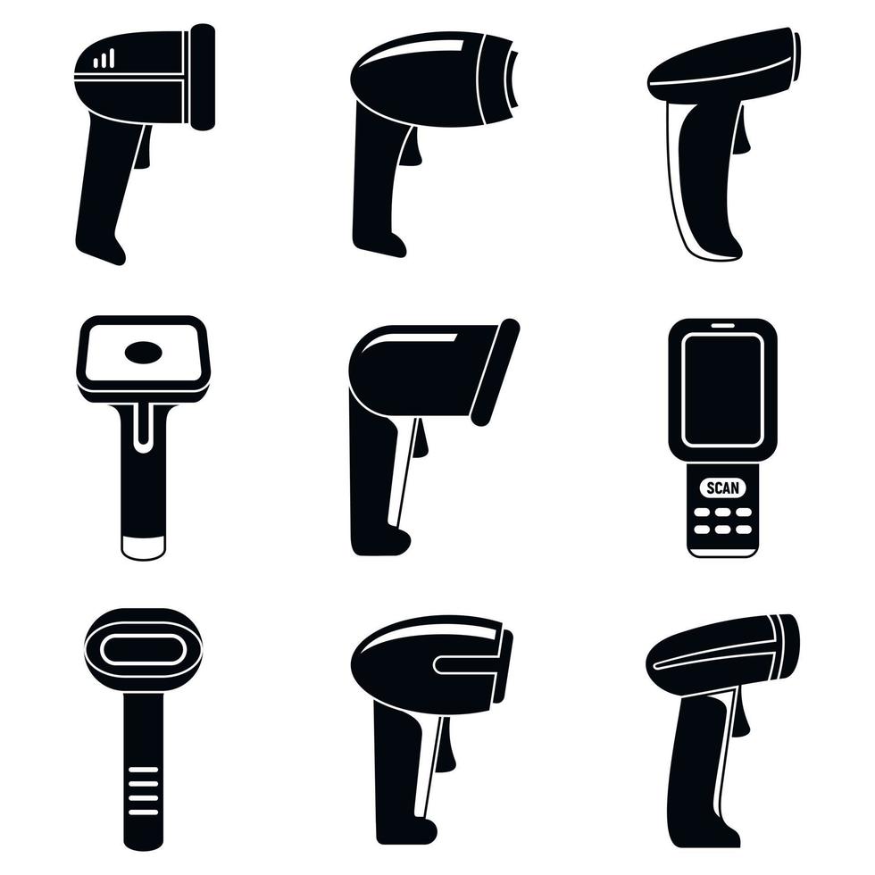 markt barcode scanner iconen set, eenvoudige stijl vector