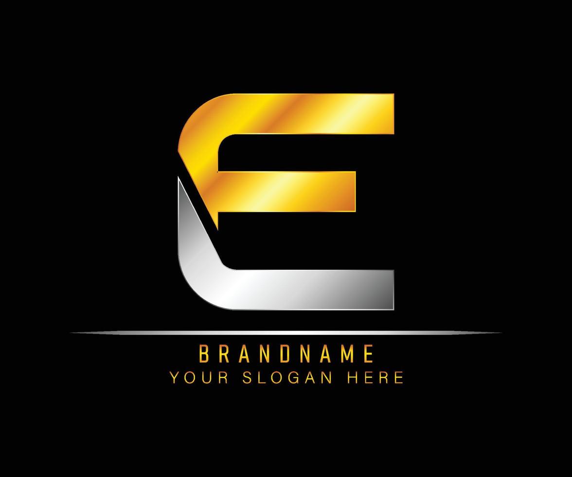 creatieve elegante trendy unieke artistieke zilveren en gouden kleur e eerste gebaseerde alfabet pictogram logo. eerste letter e-logo sjabloon. luxe e-logo sjabloon. vector