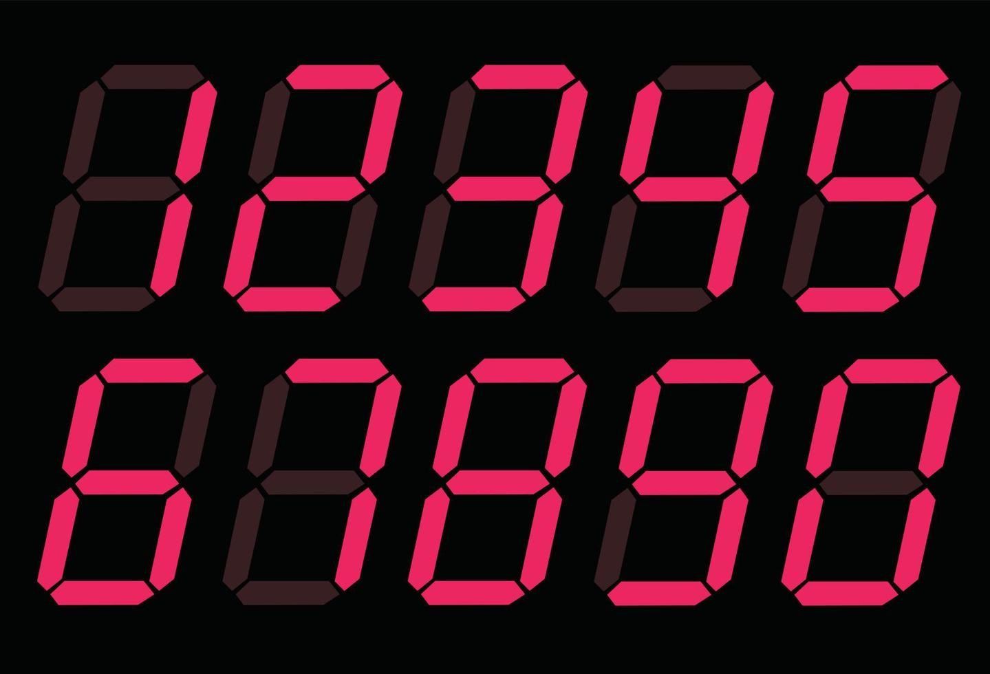 rode digitale nummers 0 - 9. symbool voor digitale nummers. led stijl digitale klok nummers teken. vector