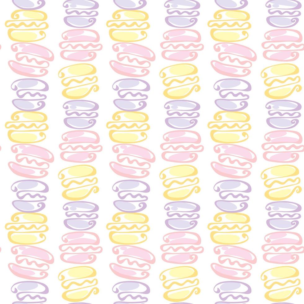 bleke kleur macaroon cake naadloze patroon op witte achtergrond. vector illustratie