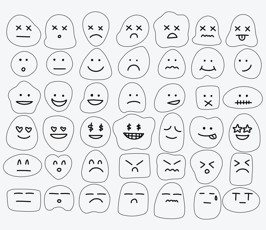 verzameling uit de vrije hand tekenen van emoticons. vector