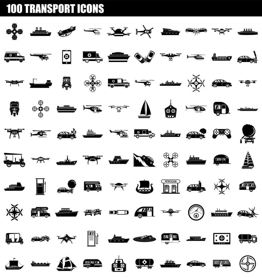 100 transport pictogrammenset, eenvoudige stijl vector