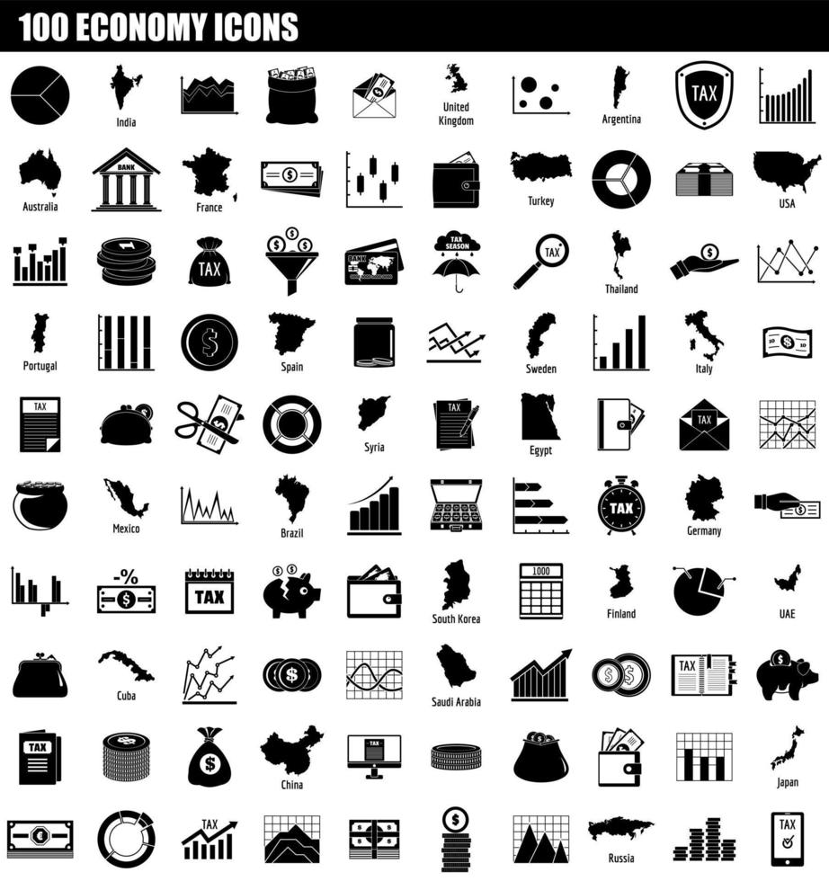 100 economie icon set, eenvoudige stijl vector