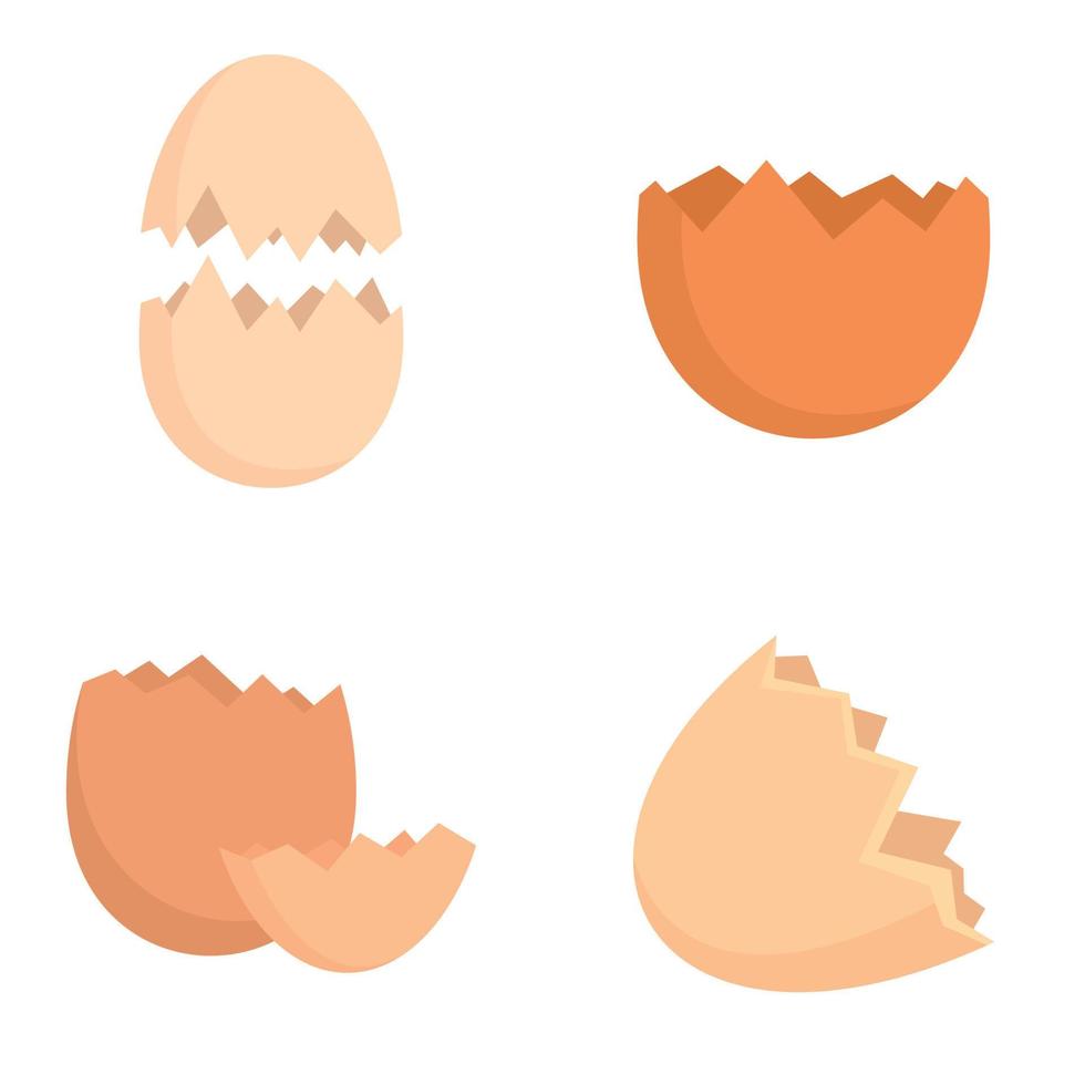eierschaal iconen set, vlakke stijl vector