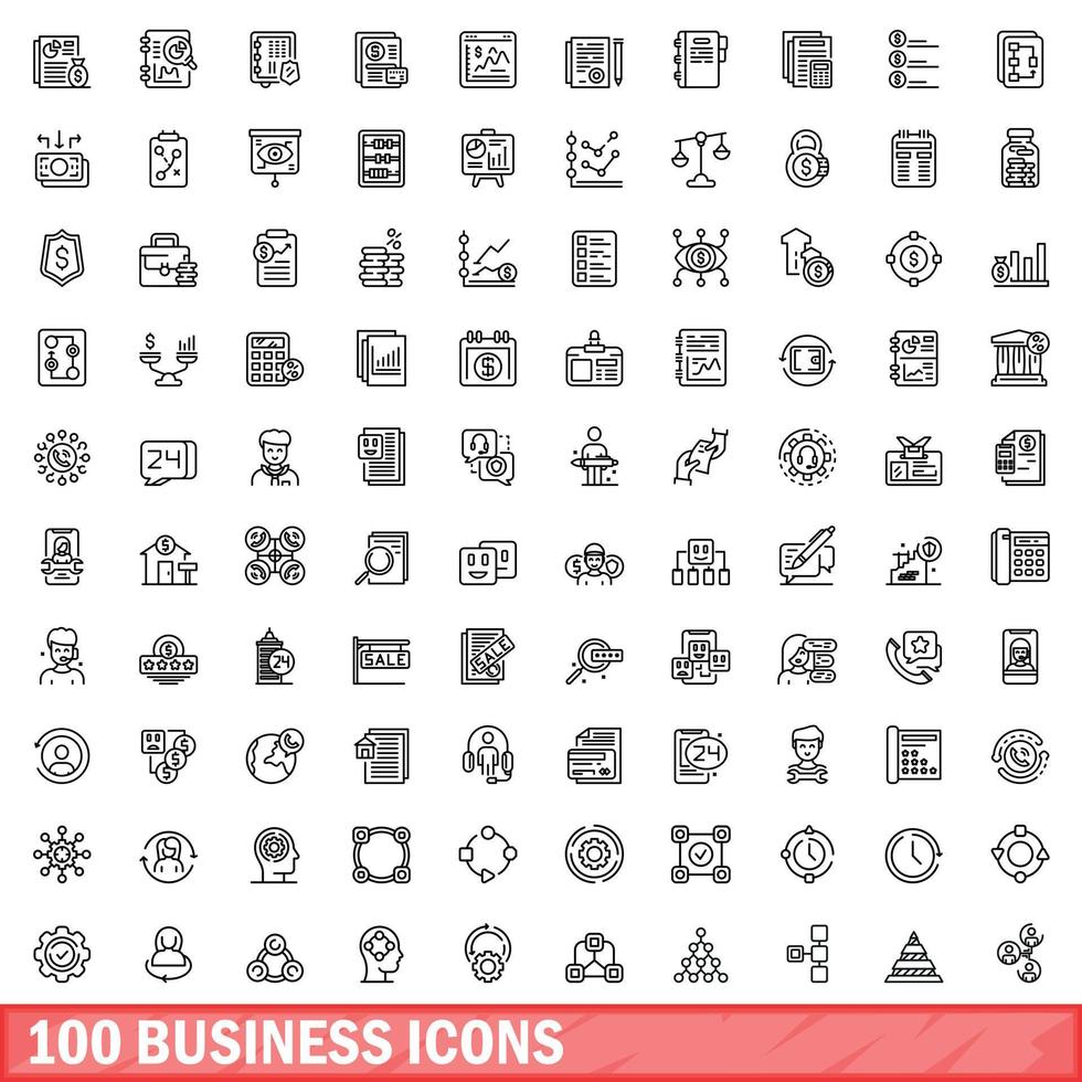 100 zakelijke iconen set, Kaderstijl vector