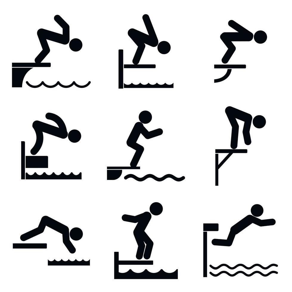 duikplank iconen set, eenvoudige stijl vector