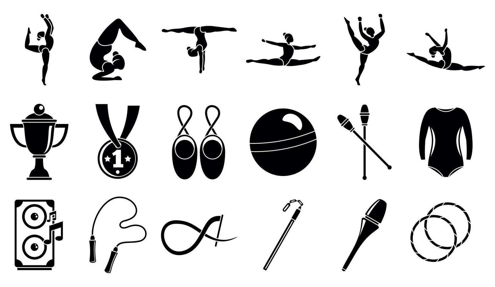 sport ritmische gymnastiek iconen set, eenvoudige stijl vector