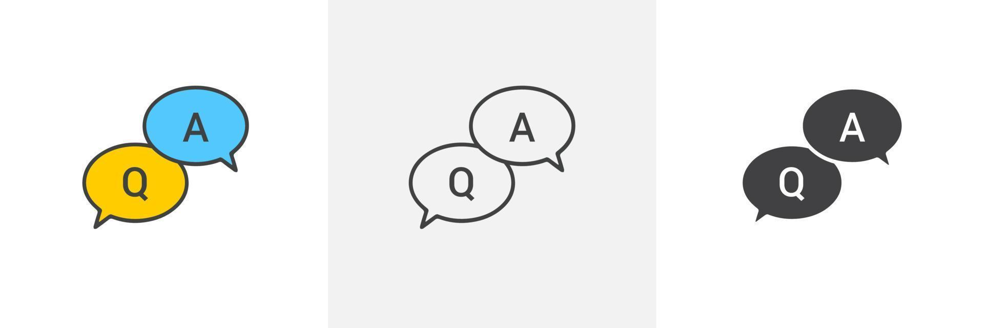 faq, vragen en antwoorden icoon. lijn, glyph en gevulde omtrek kleurrijke versie, q en een toespraak omtrek en gevuld vectorteken. symbool, logo afbeelding. verschillende stijl iconen set. vector eps 10