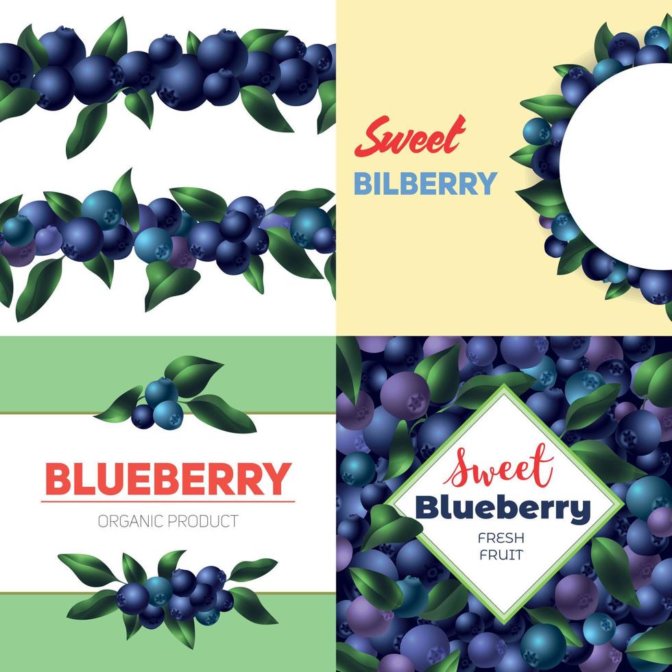 blauwe bosbes banner set, cartoon stijl vector