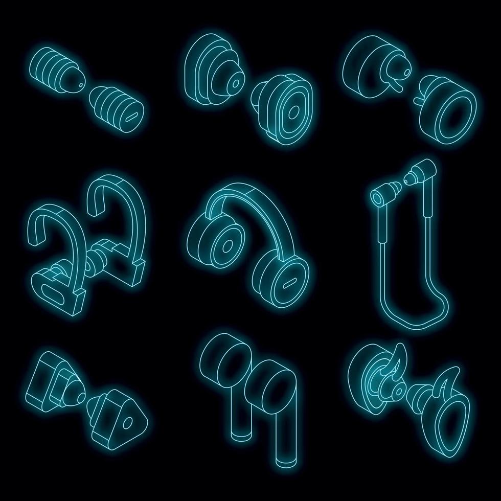 draadloze oordopjes pictogrammen instellen vector neon