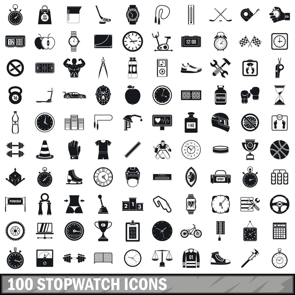 100 stopwatch iconen set, eenvoudige stijl vector