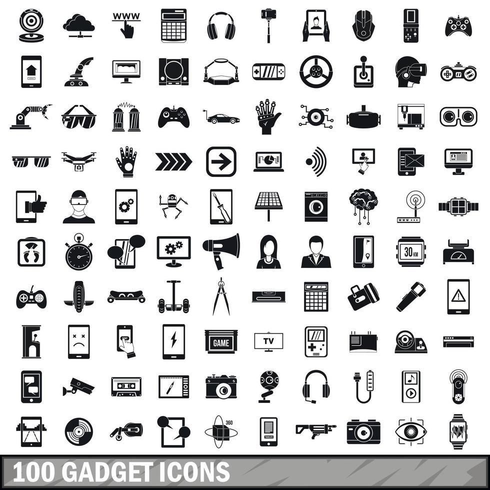 100 gadget iconen set, eenvoudige stijl vector
