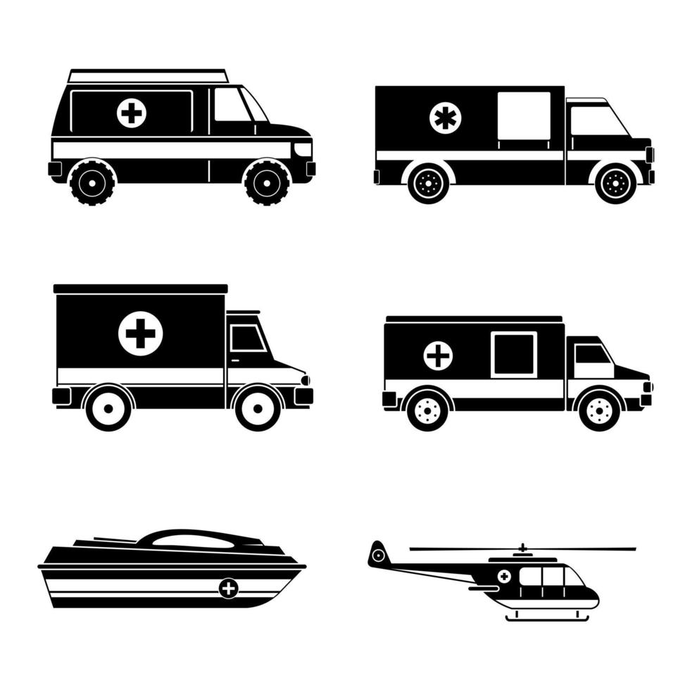 ambulance vervoer iconen set, eenvoudige stijl vector
