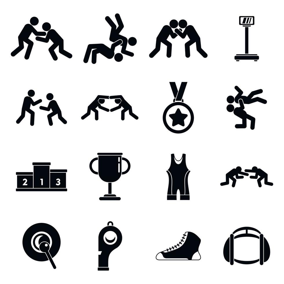 Grieks-Romeins worstelen iconen set, eenvoudige stijl vector