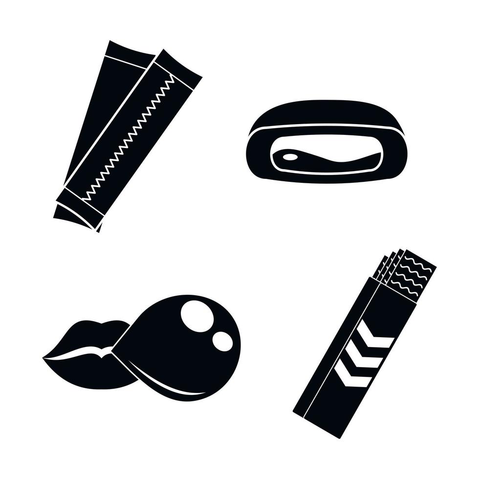 kauwgom kauwen zeepbel iconen set, eenvoudige stijl vector