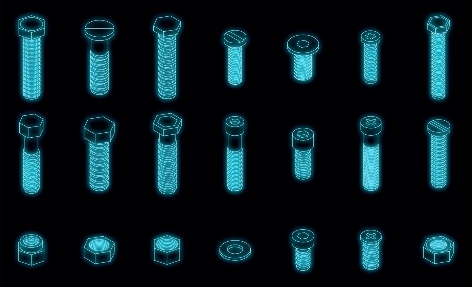 schroef-bout pictogrammen instellen vector neon