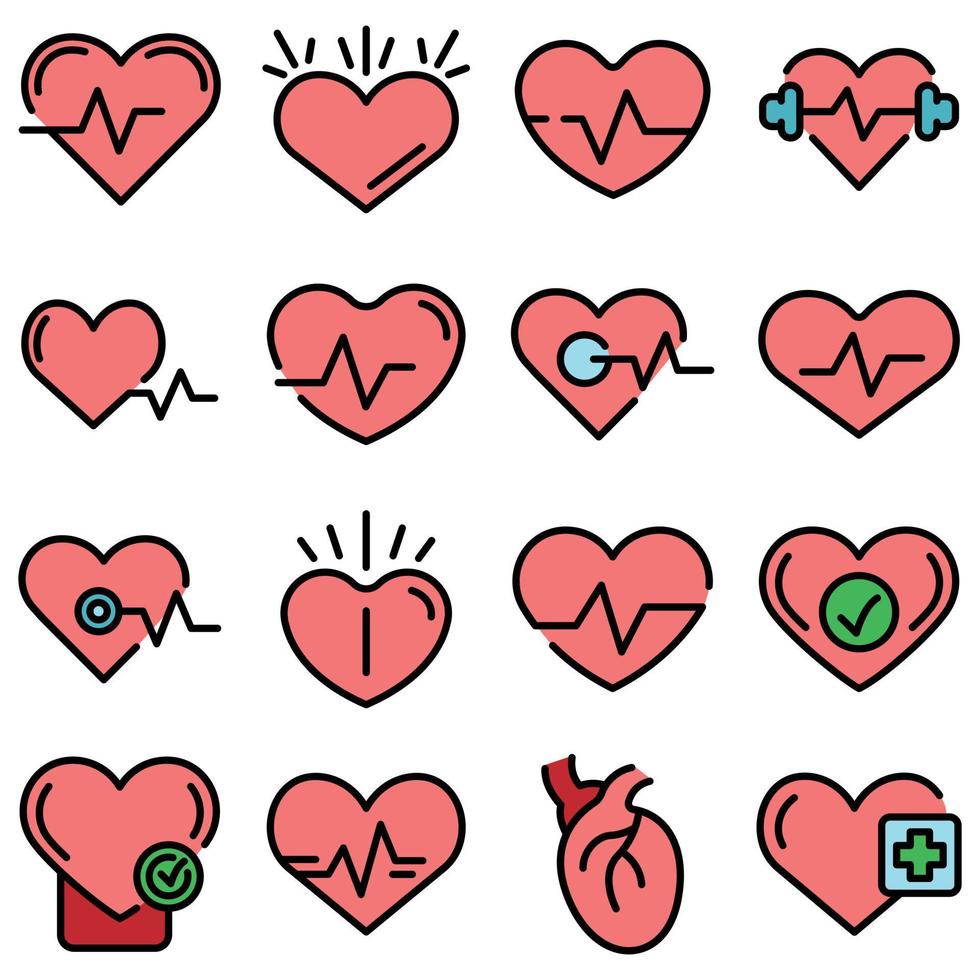 gezond hart pictogrammen instellen vector plat
