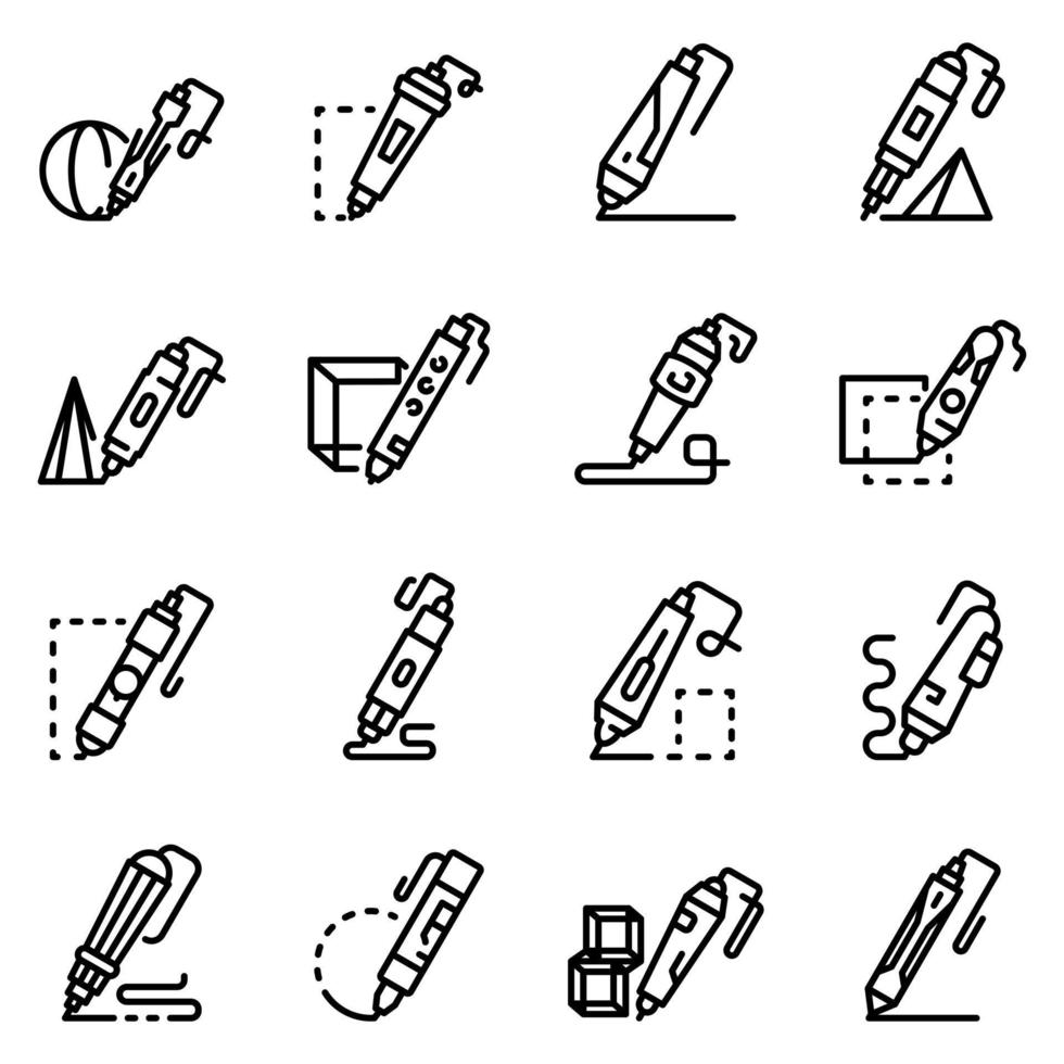 3D-pen iconen set, Kaderstijl vector