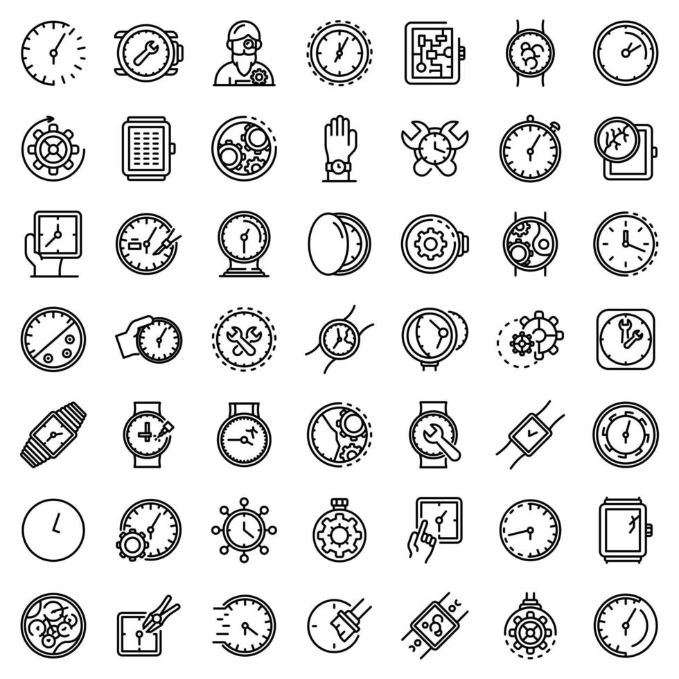 horloge reparatie iconen set, Kaderstijl vector