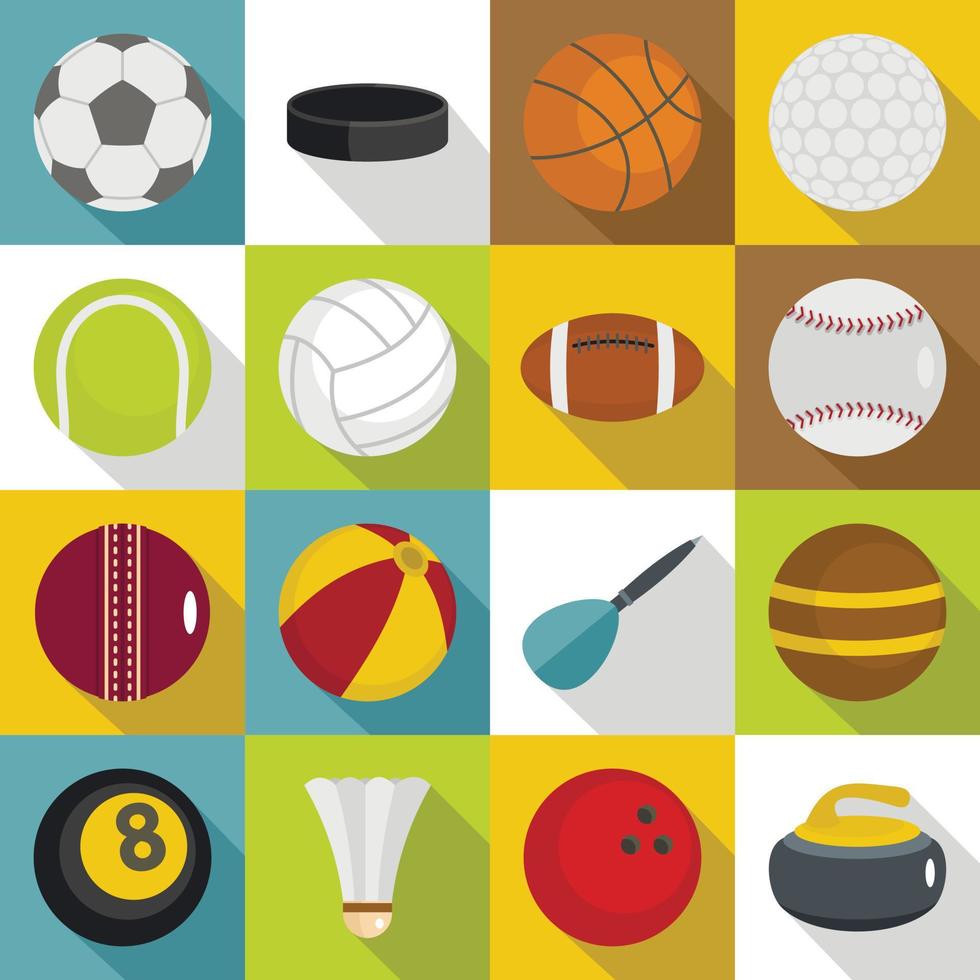 sport ballen iconen set, vlakke stijl vector