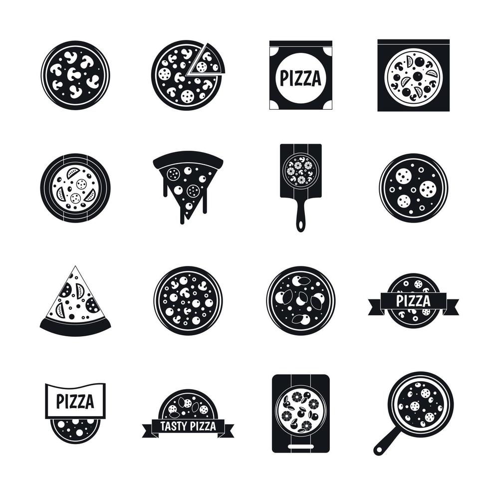 pizza pictogrammen instellen voedsel, eenvoudige stijl vector
