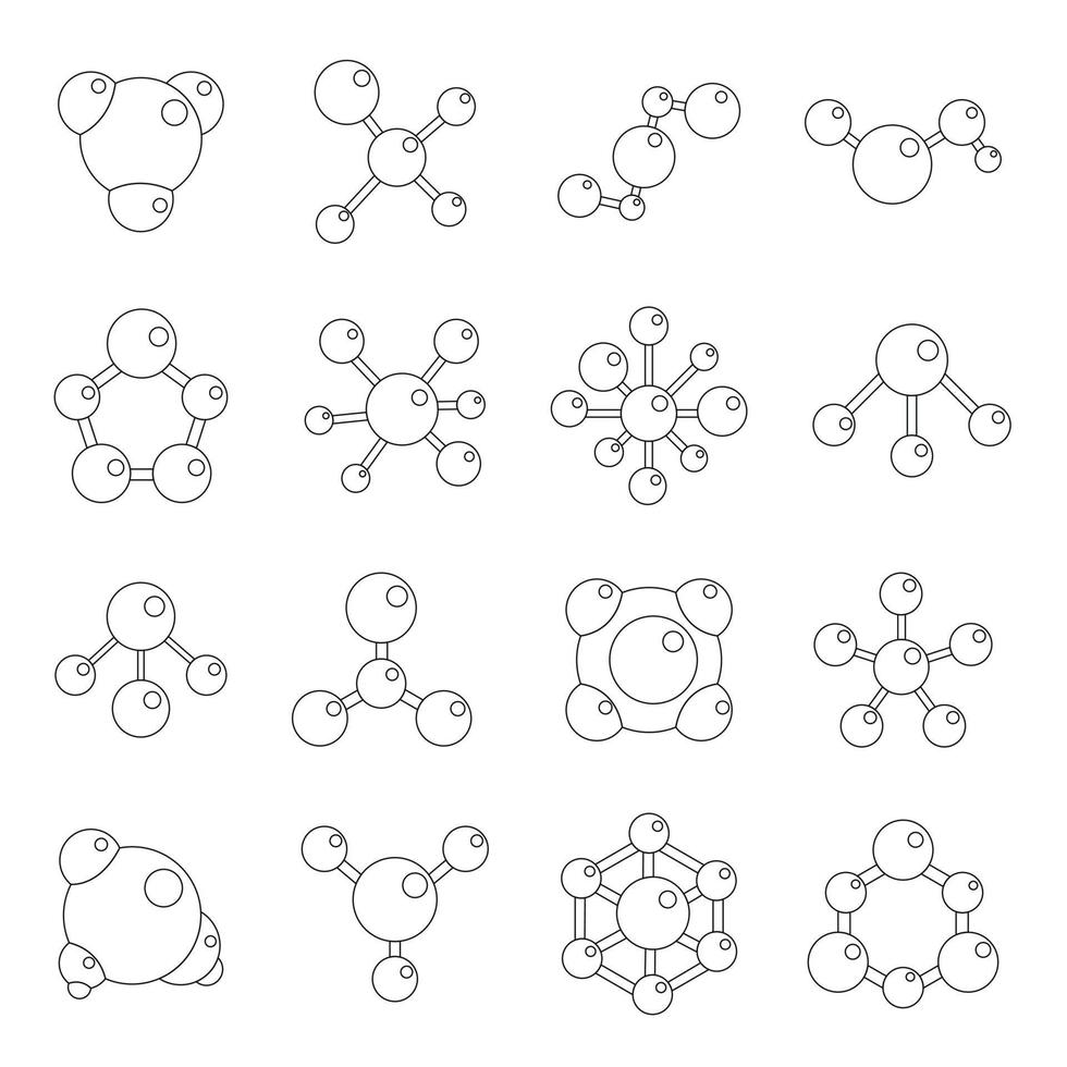 molecuul iconen set, Kaderstijl vector