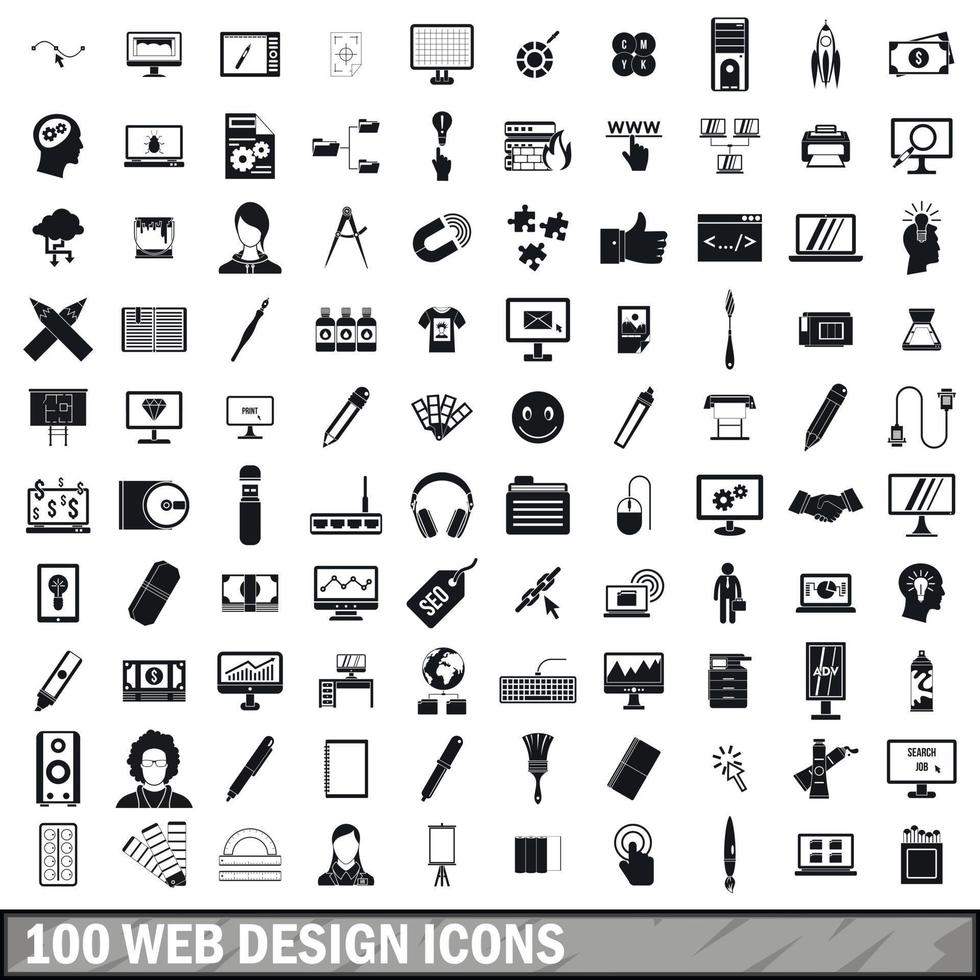 100 webdesign iconen set, eenvoudige stijl vector