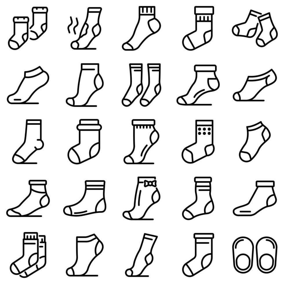 sokken iconen set, Kaderstijl vector