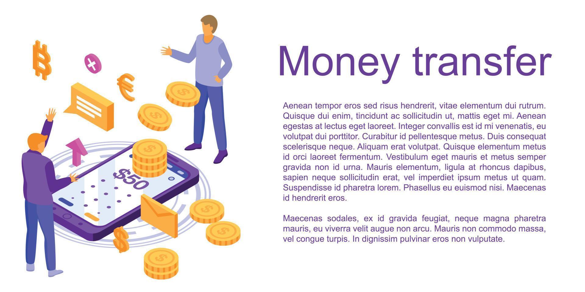 snelle geldoverdracht conceptbanner, isometrische stijl vector