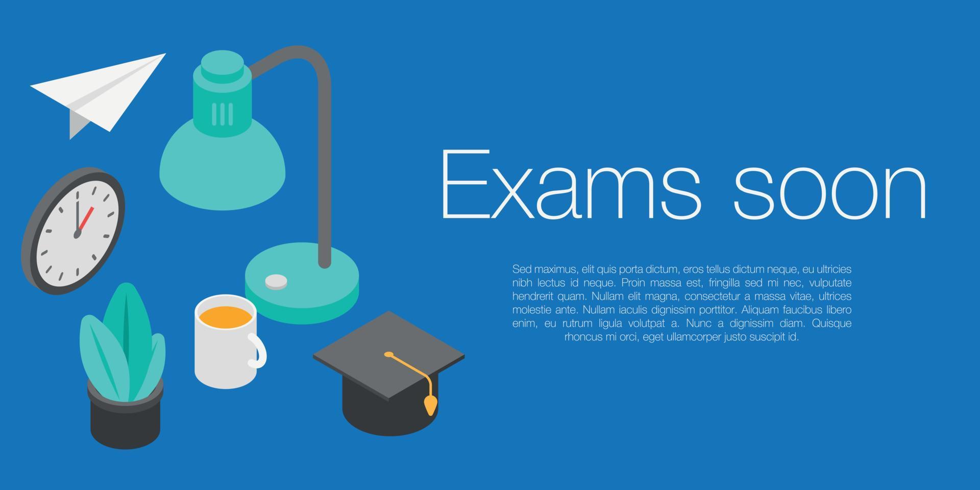 examens binnenkort concept banner, isometrische stijl vector