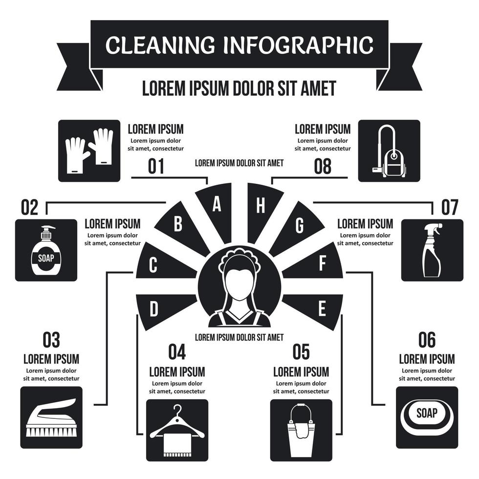 infographic concept schoonmaken, eenvoudige stijl vector