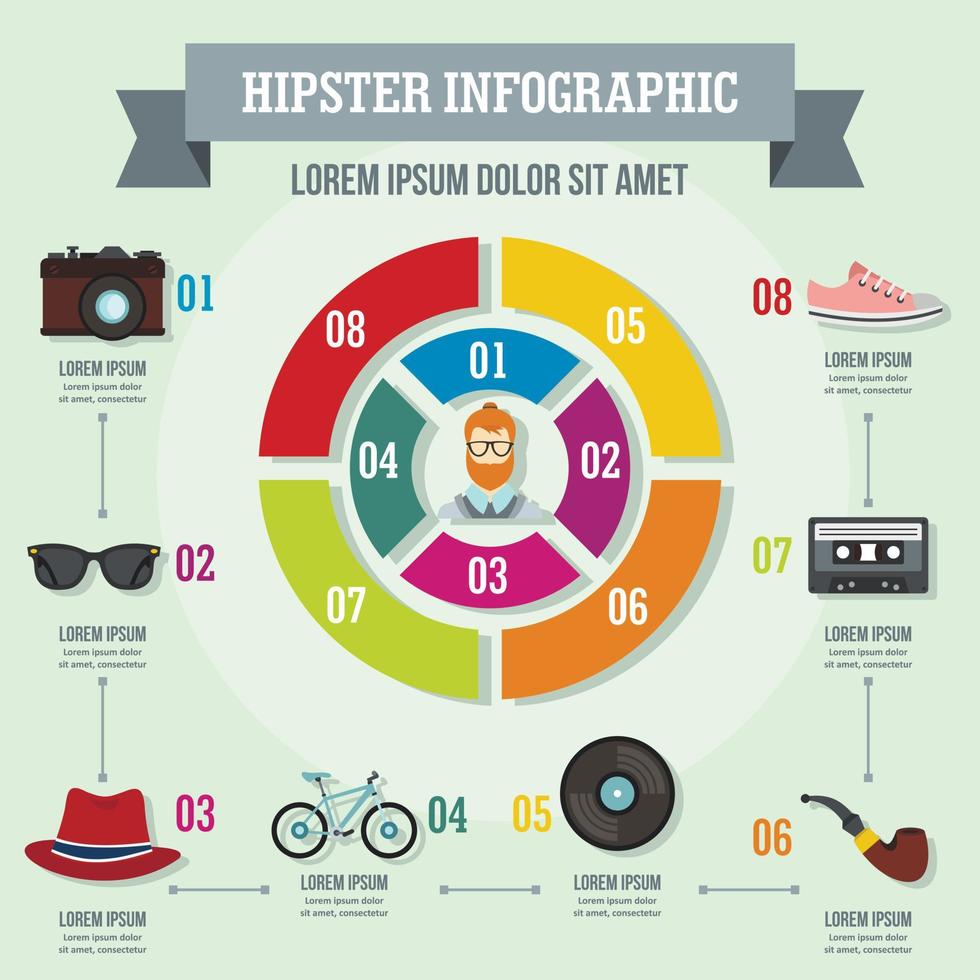 hipster infographic concept, vlakke stijl vector