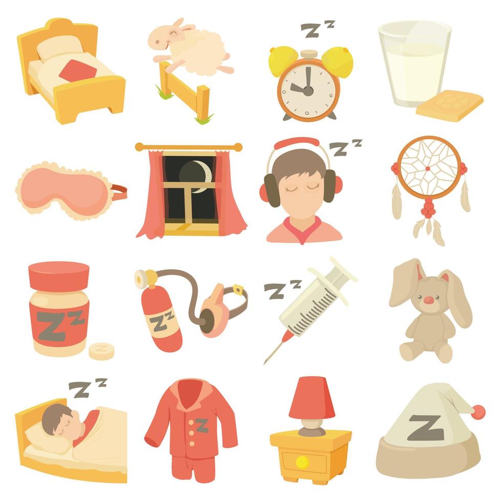 slapende symbolen iconen set, cartoon stijl vector