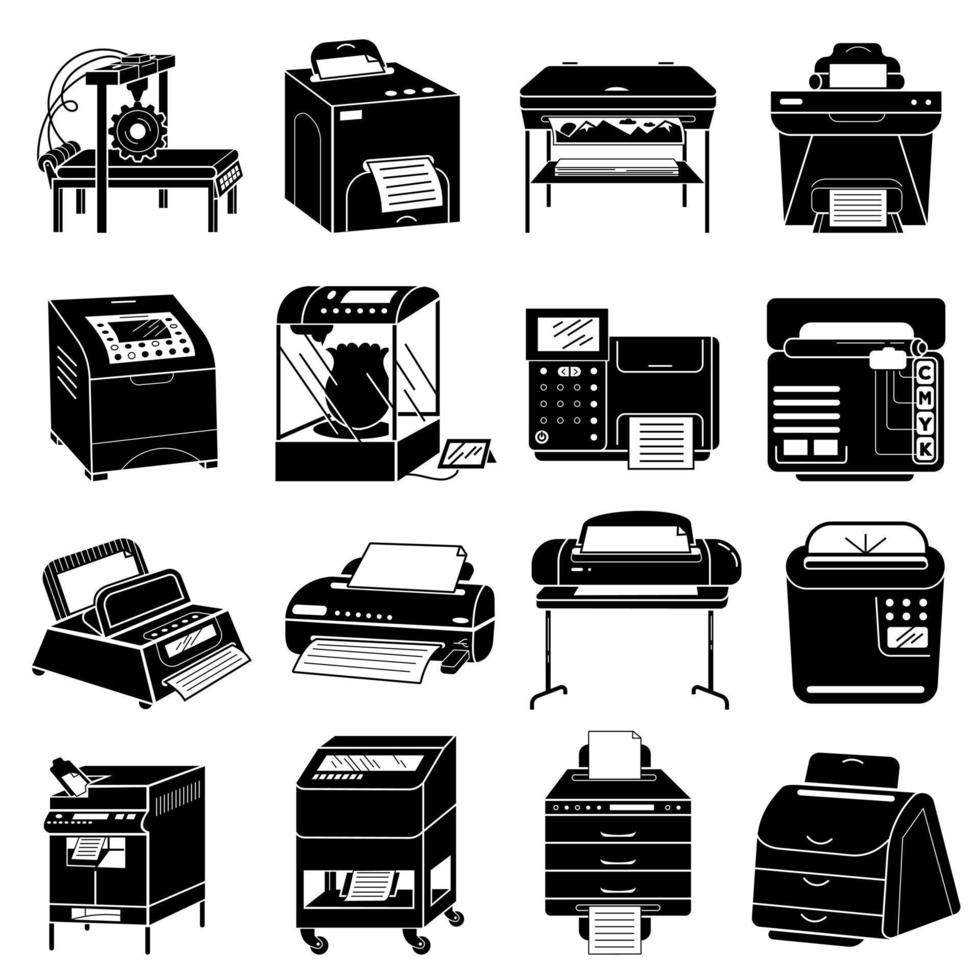 printer iconen set, eenvoudige stijl vector