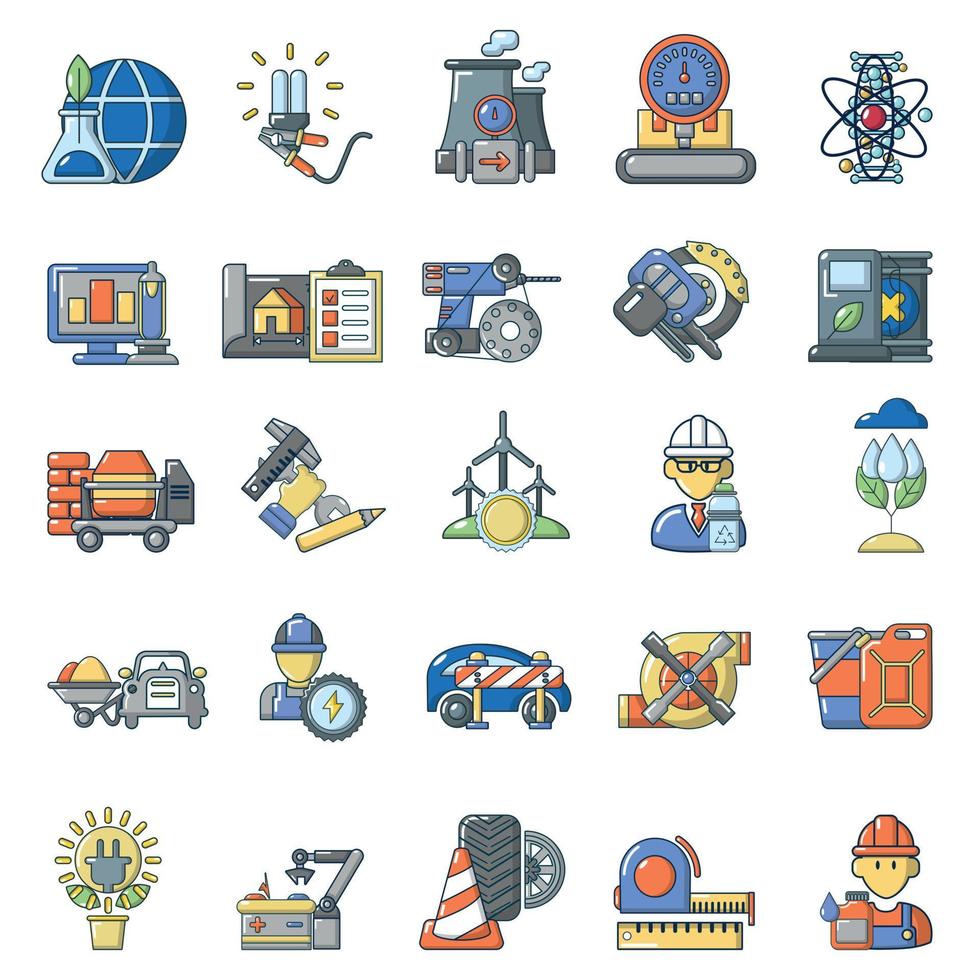 brandbaar materiaal iconen set, cartoon stijl vector