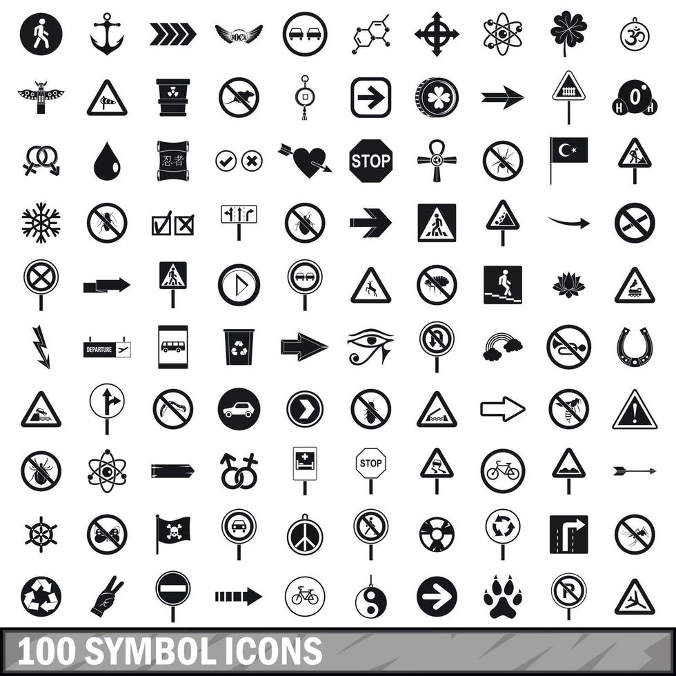 100 symbool iconen set, eenvoudige stijl vector