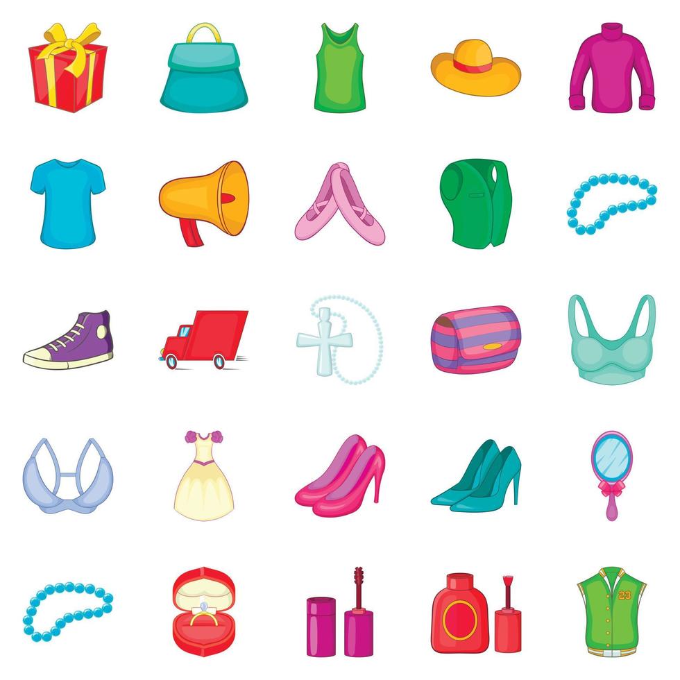 kleding iconen set, cartoon stijl vector