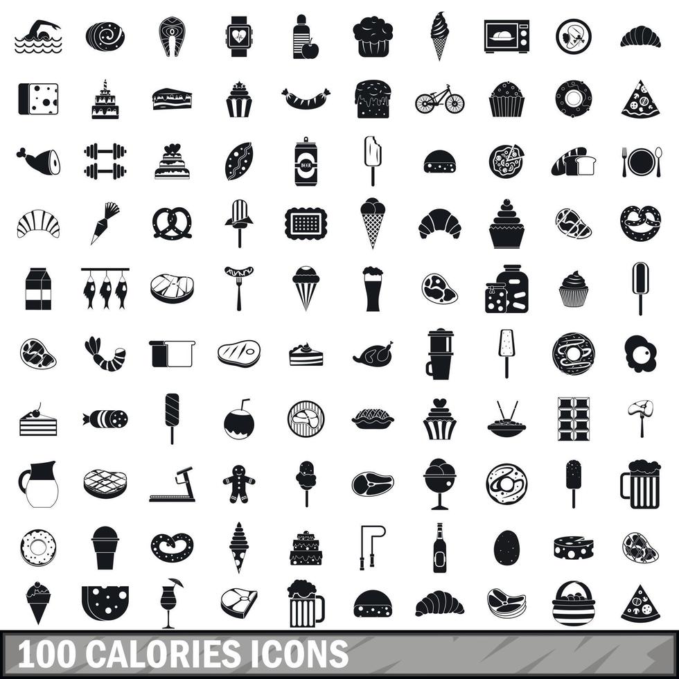 100 calorieën iconen set, eenvoudige stijl vector