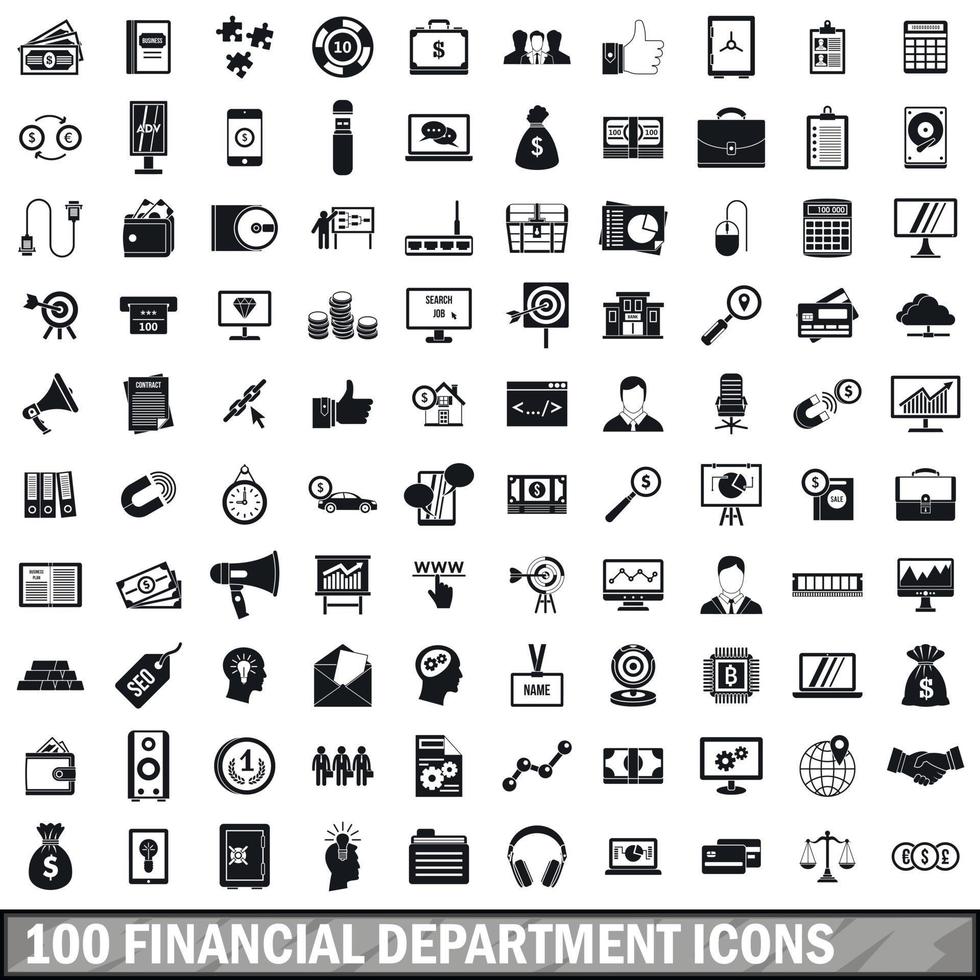 100 financiële afdeling iconen set, eenvoudige stijl vector