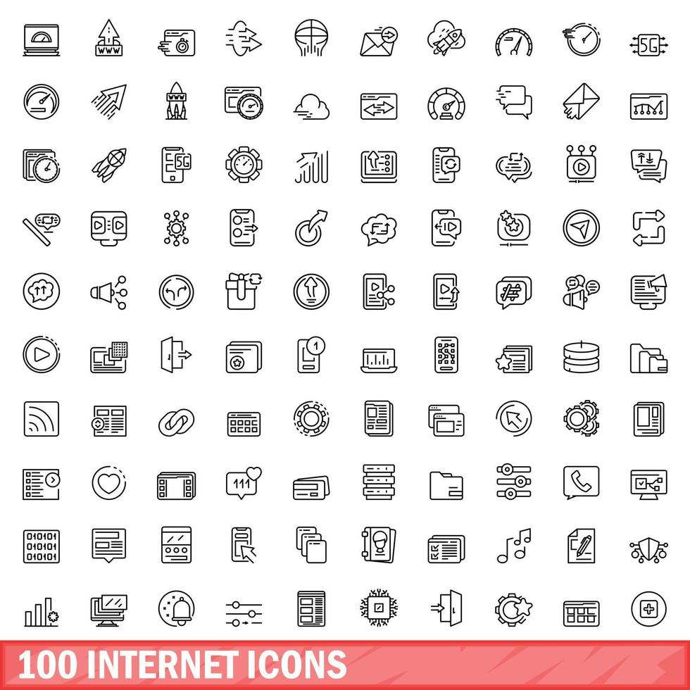 100 internet iconen set, Kaderstijl vector