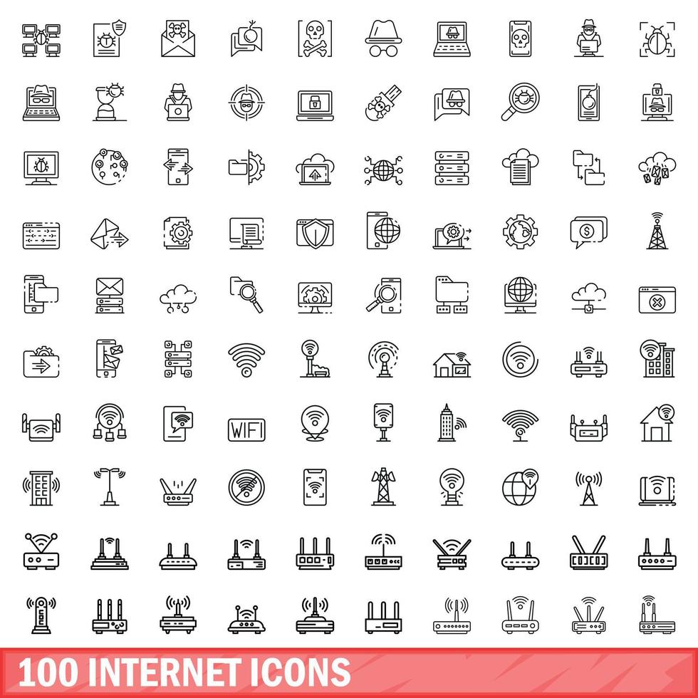 100 internet iconen set, Kaderstijl vector