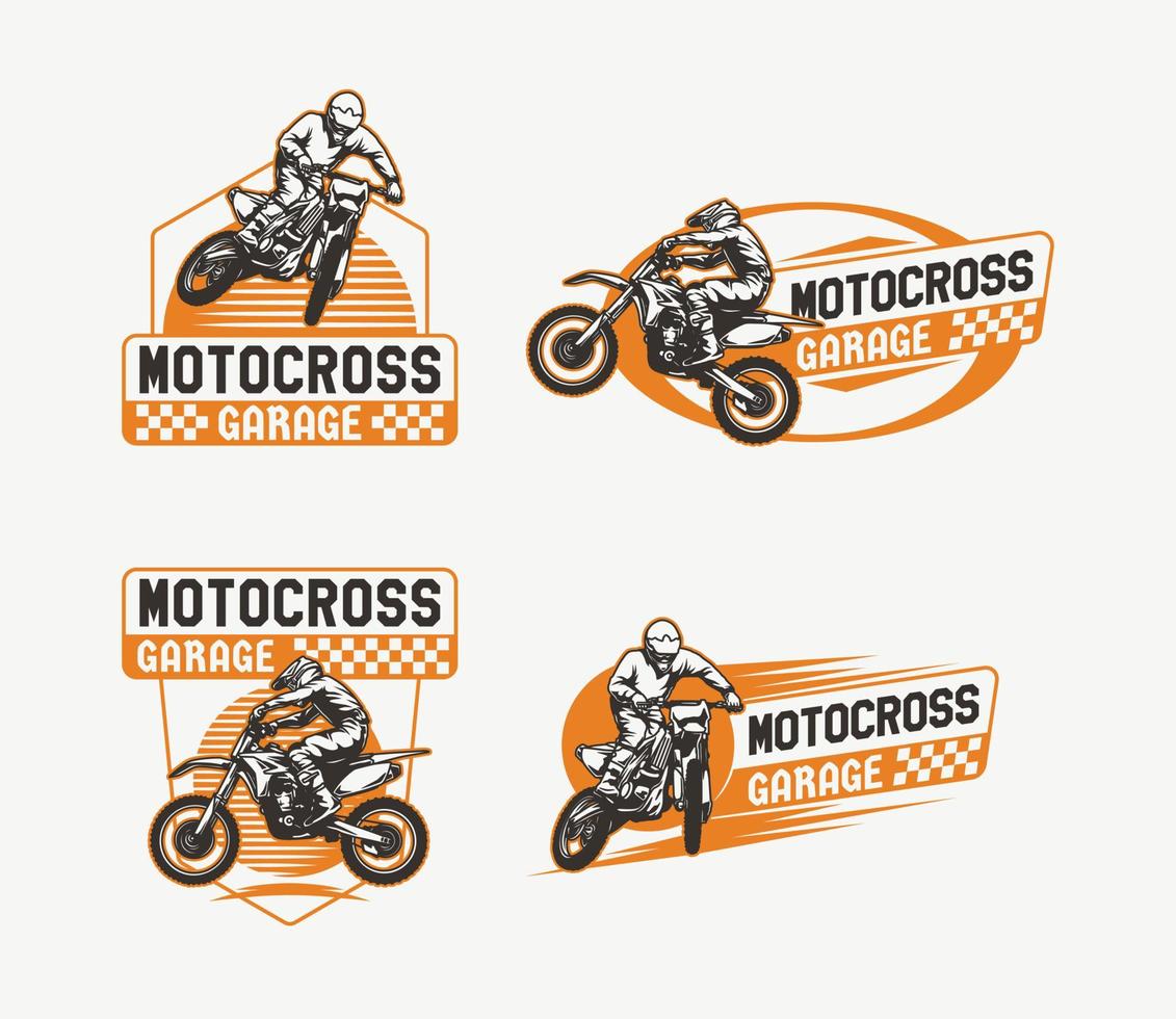 set handgetekende motorcross adventure club logo badge vector