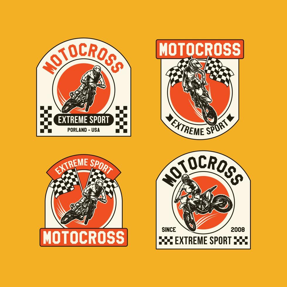 set handgetekende motorcross adventure club logo badge vector