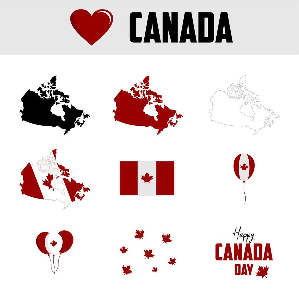 pictogrammenset met elementen die verband houden met Canada en de vieringen van de dag van Canada vector