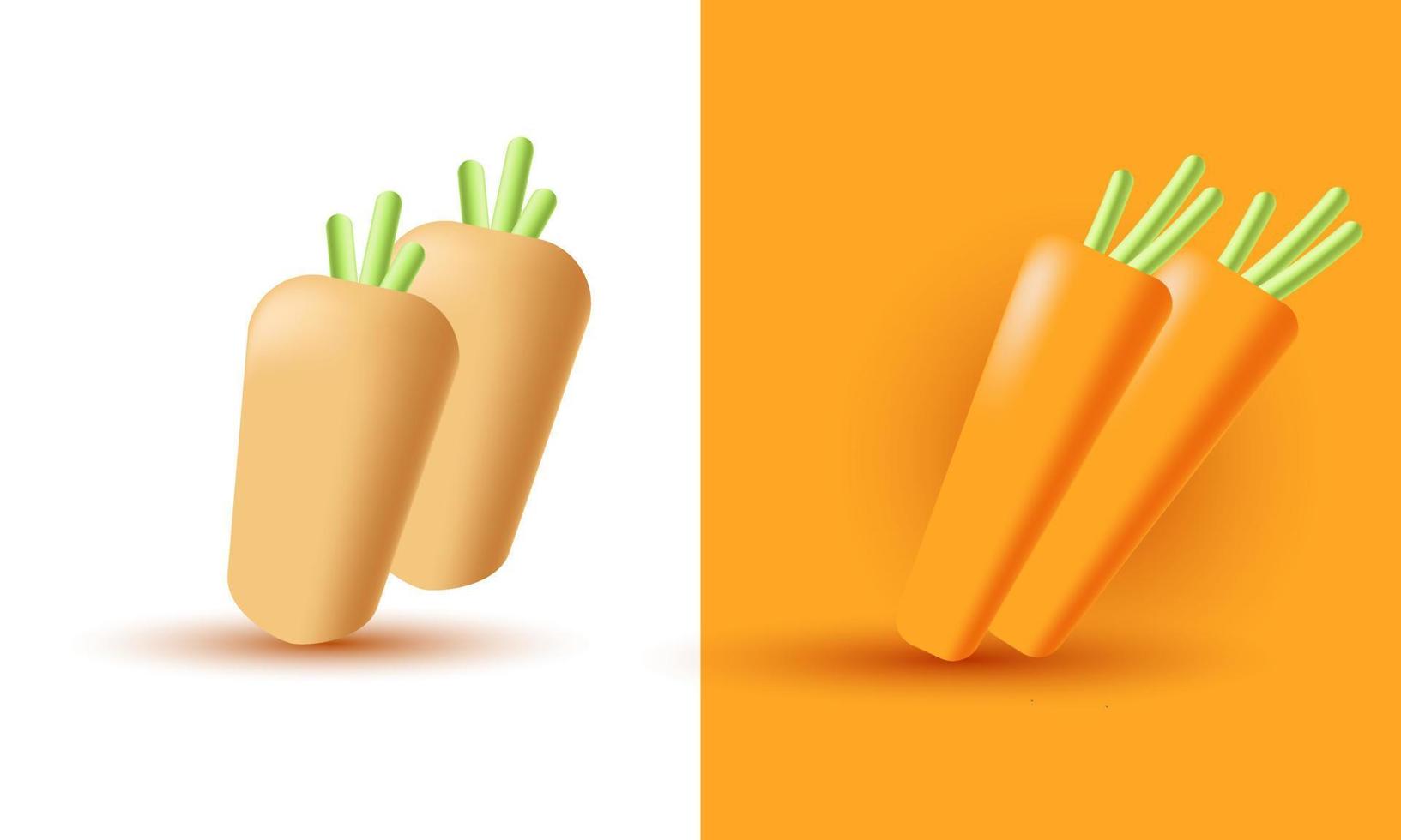 unieke 3D-rendering twee wortel pictogram ontwerp oranje geïsoleerd op vector