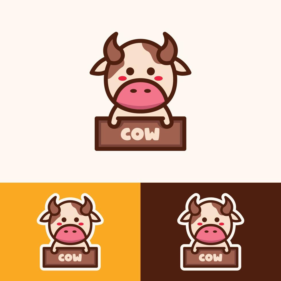 schattige dierenkoe met naam logo-ontwerp vector