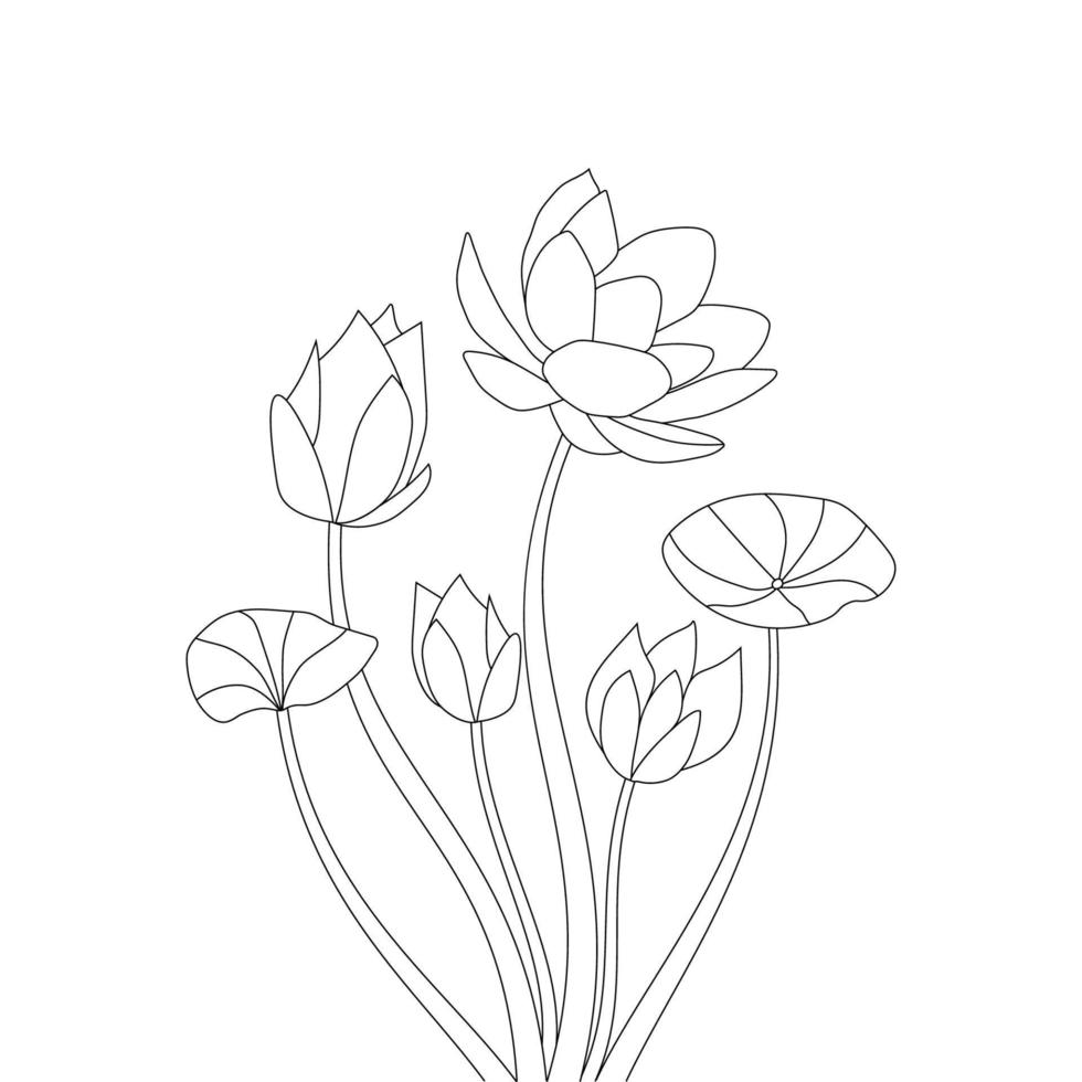 waterlelie bloem kleurplaat handtekening met gedetailleerde lijntekeningen vector
