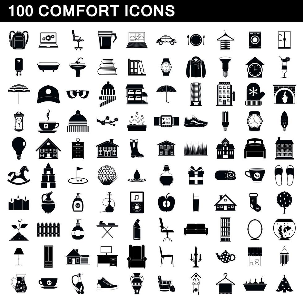 100 comfort iconen set, eenvoudige stijl vector